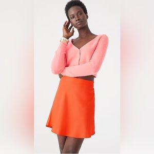 NWT J.Crew Gwen Mini Slip Skirt Size XS Tangerine Orange Silky Satin Look